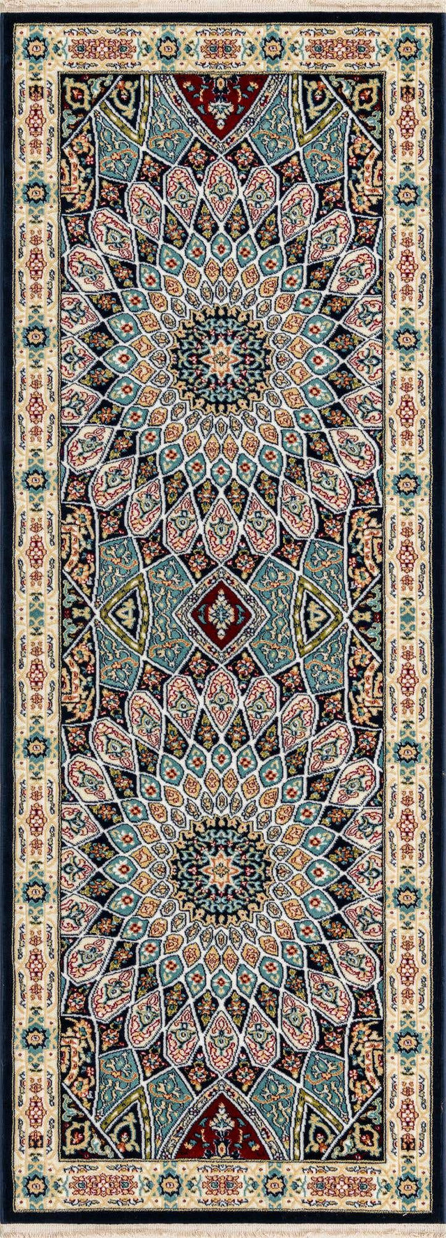 Navy Blue 2' 7 x 7' 1 Narenj Runner Area Rug 85% Polypropylene & 15% Polyester Traditional Classic Carpet for Living, Dining, Bedrooms, Office for Sale at Rug Engine