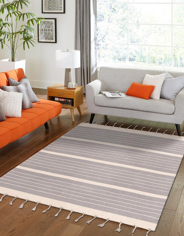 Gray and White 4' 1 x 6' 1 Chindi Cotton Rectangle Area Rug Interior Design Home Decor Carpet Mat for Sale at Rug Engine