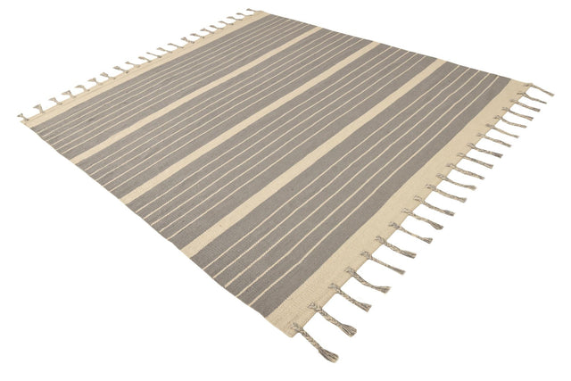 Gray and White 7' 1 x 7' 1 Chindi Cotton Square Area Rug Interior Design Home Decor Carpet Mat for Sale at Rug Engine