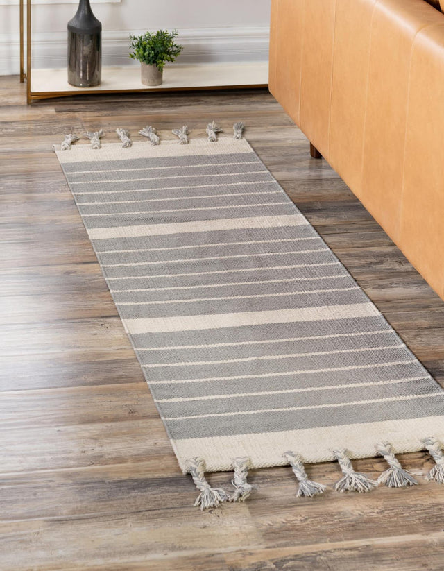Gray and White 2' 2 x 6' 1 Chindi Cotton Runner Area Rug Interior Design Home Decor Carpet Mat for Sale at Rug Engine
