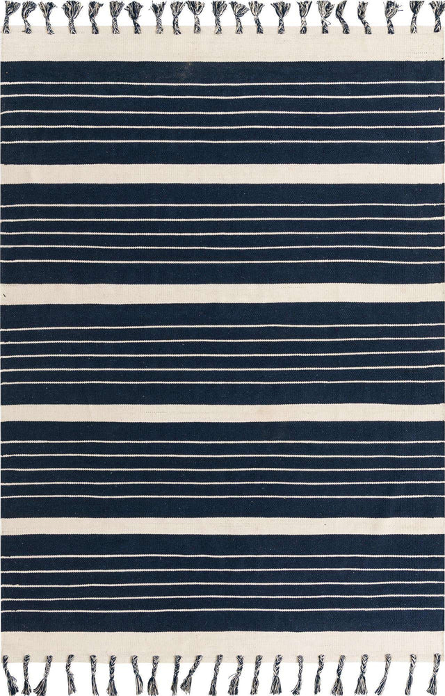 Navy and White 7' 1 x 10' Chindi Cotton Rectangle Area Rug Interior Design Home Decor Carpet Mat for Sale at Rug Engine