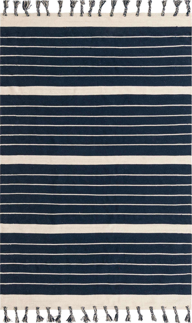 Navy and White 6' 1 x 9' Chindi Cotton Rectangle Area Rug Interior Design Home Decor Carpet Mat for Sale at Rug Engine