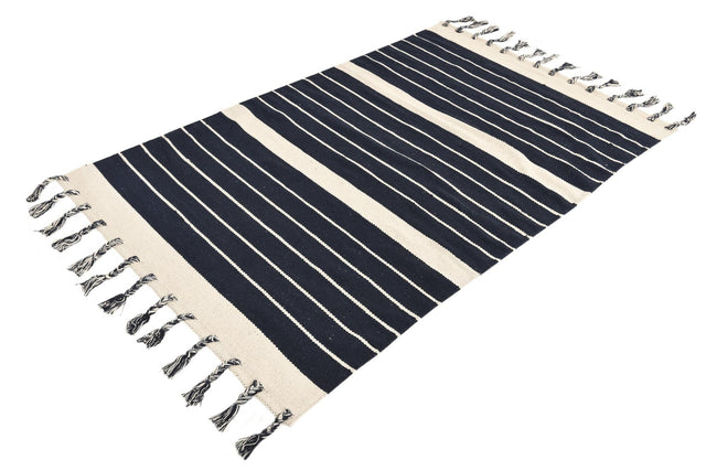 Navy and White 4' 1 x 6' 1 Chindi Cotton Rectangle Area Rug Interior Design Home Decor Carpet Mat for Sale at Rug Engine