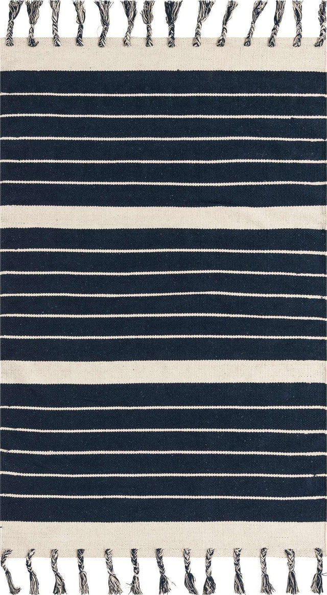 Navy and White 4' 1 x 6' 1 Chindi Cotton Rectangle Area Rug Interior Design Home Decor Carpet Mat for Sale at Rug Engine
