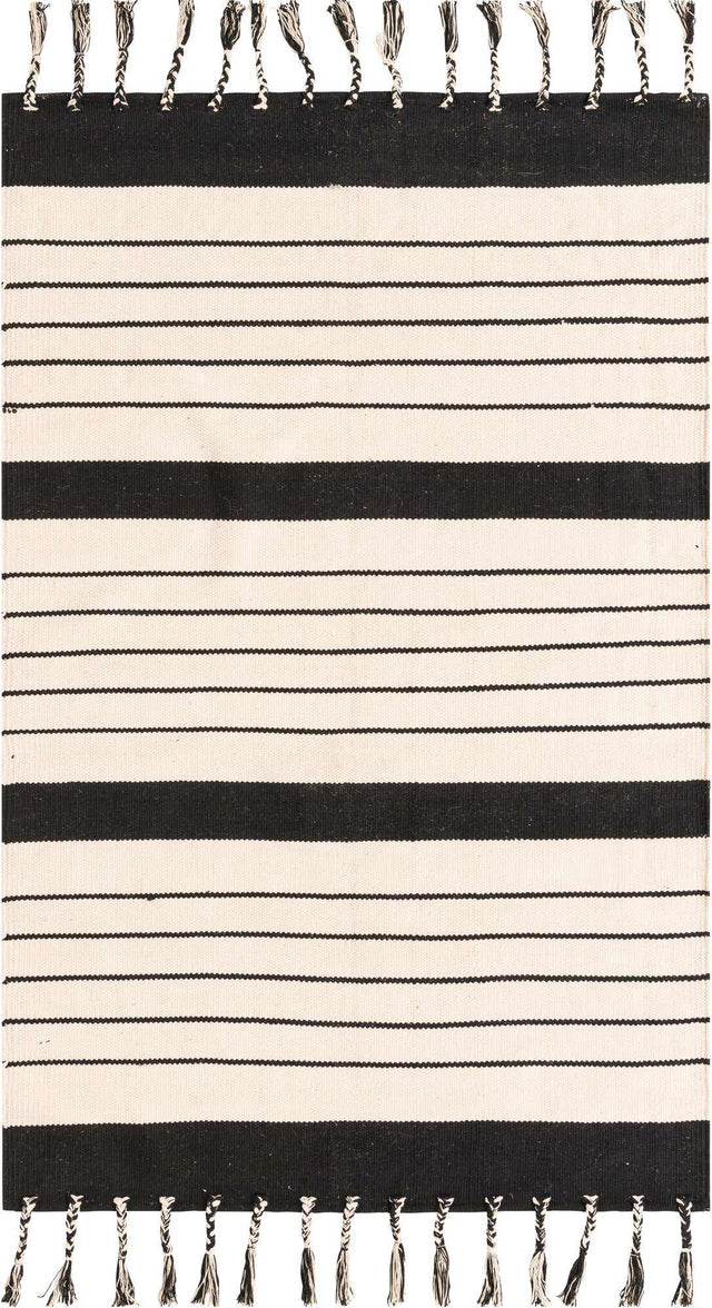 Black and White 4' 1 x 6' 1 Chindi Cotton Rectangle Area Rug Interior Design Home Decor Carpet Mat for Sale at Rug Engine