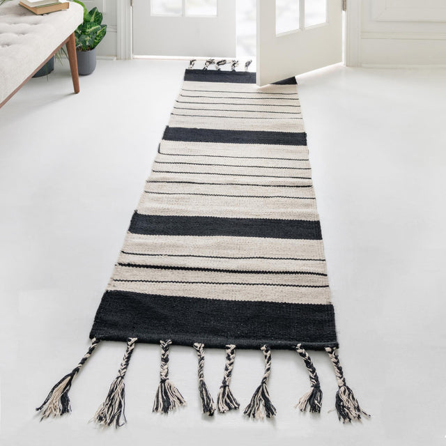 Black and White 2' 7 x 10' Chindi Cotton Runner Area Rug Interior Design Home Decor Carpet Mat for Sale at Rug Engine