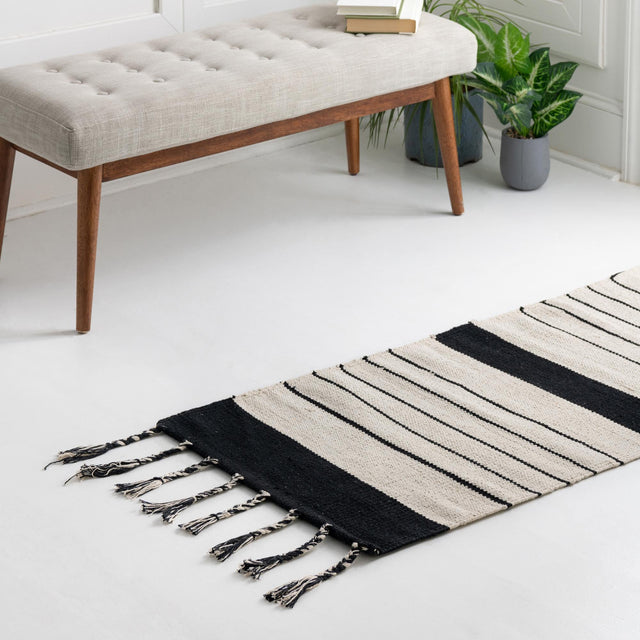 Black and White 2' 7 x 10' Chindi Cotton Runner Area Rug Interior Design Home Decor Carpet Mat for Sale at Rug Engine