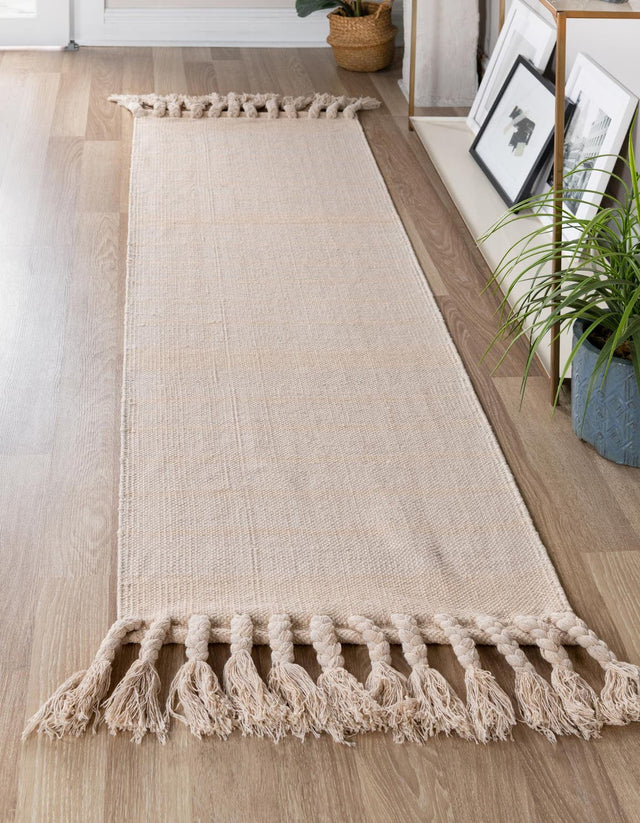 Beige and White 2' 7 x 10' Chindi Cotton Runner Area Rug Interior Design Home Decor Carpet Mat for Sale at Rug Engine