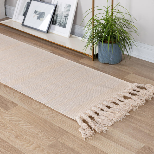 Beige and White 2' 7 x 10' Chindi Cotton Runner Area Rug Interior Design Home Decor Carpet Mat for Sale at Rug Engine
