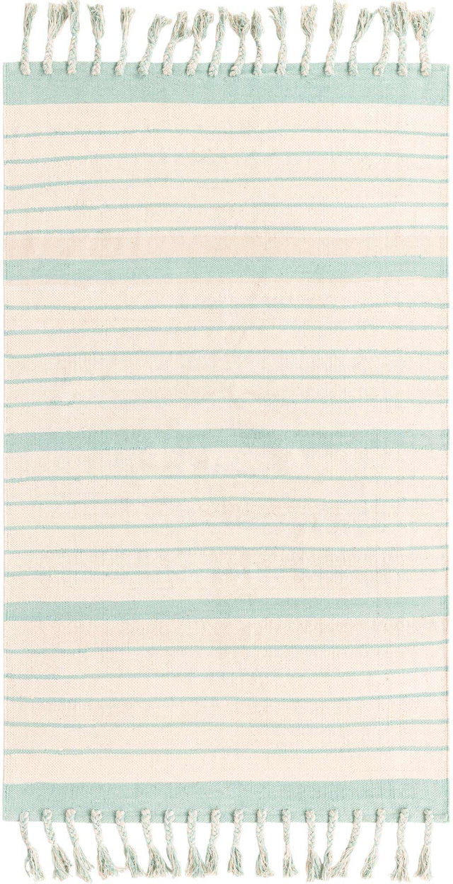 White and Aqua 4' 1 x 6' 1 Chindi Cotton Rectangle Area Rug Interior Design Home Decor Carpet Mat for Sale at Rug Engine