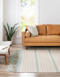 White and Aqua 7' 1 x 7' 1 Chindi Cotton Square Rug