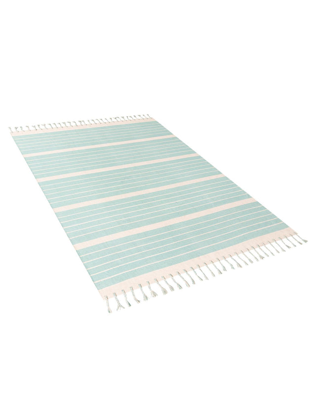 Aqua and White 8' x 10' Chindi Cotton Rectangle Area Rug Interior Design Home Decor Carpet Mat for Sale at Rug Engine