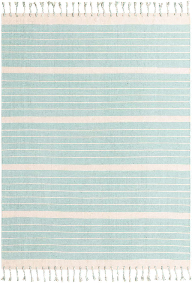 Aqua and White 8' x 10' Chindi Cotton Rectangle Area Rug Interior Design Home Decor Carpet Mat for Sale at Rug Engine