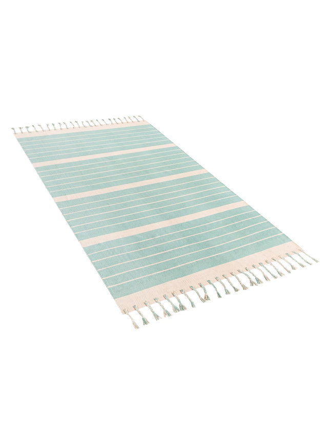 Aqua and White 6' 1 x 9' Chindi Cotton Rectangle Area Rug Interior Design Home Decor Carpet Mat for Sale at Rug Engine