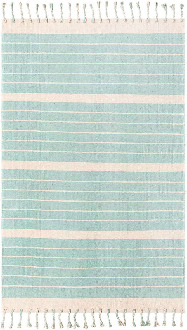 Aqua and White 6' 1 x 9' Chindi Cotton Rectangle Area Rug Interior Design Home Decor Carpet Mat for Sale at Rug Engine