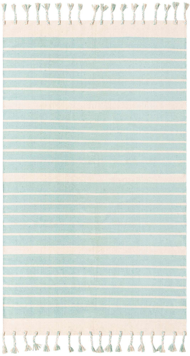 Aqua and White 5' 1 x 8' Chindi Cotton Rectangle Area Rug Interior Design Home Decor Carpet Mat for Sale at Rug Engine
