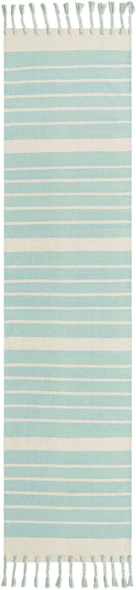 Aqua and White 2' 7 x 10' Chindi Cotton Runner Area Rug Interior Design Home Decor Carpet Mat for Sale at Rug Engine