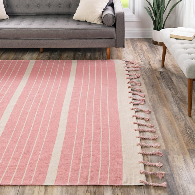 Pink and White 7' 1 x 7' 1 Chindi Cotton Square Area Rug Interior Design Home Decor Carpet Mat for Sale at Rug Engine