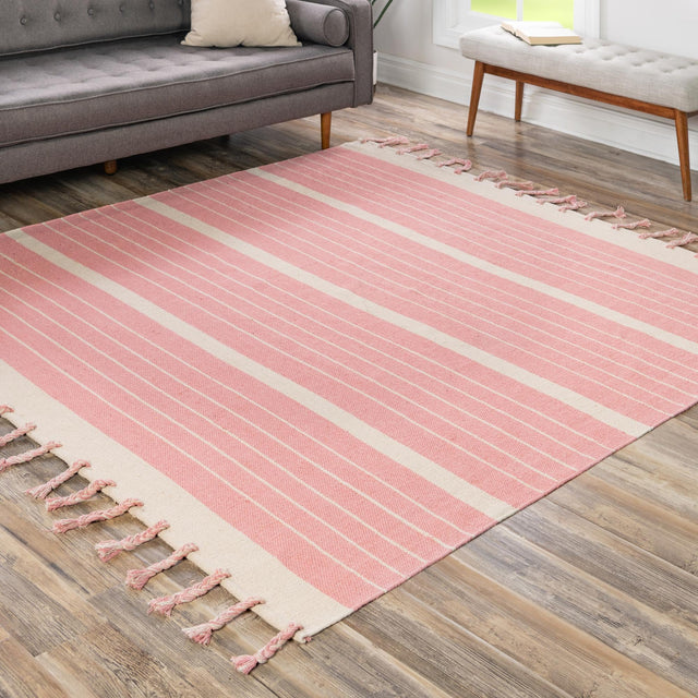 Pink and White 7' 1 x 7' 1 Chindi Cotton Square Area Rug Interior Design Home Decor Carpet Mat for Sale at Rug Engine