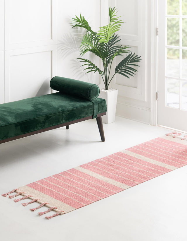 Pink and White 2' 2 x 6' 1 Chindi Cotton Runner Area Rug Interior Design Home Decor Carpet Mat for Sale at Rug Engine