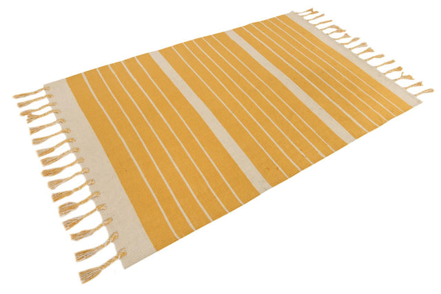 Gold and White 4' 1 x 6' 1 Chindi Cotton Rectangle Area Rug Interior Design Home Decor Carpet Mat for Sale at Rug Engine