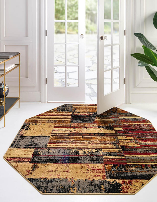 Multicolor 3' 1 x 3' 1 Saturn Octagon Area Rug Stain Resistant Easy Clean Classic Vintage Design Durable Carpet for Affordable Home Interiors for Sale at Rug Engine