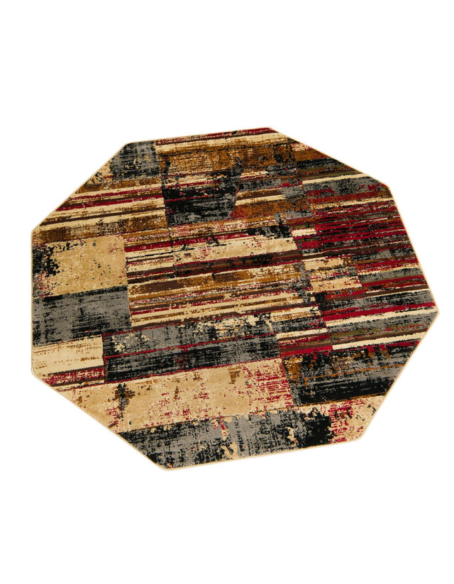 Multicolor 5' 3 x 5' 3 Saturn Octagon Area Rug Stain Resistant Easy Clean Classic Vintage Design Durable Carpet for Affordable Home Interiors for Sale at Rug Engine