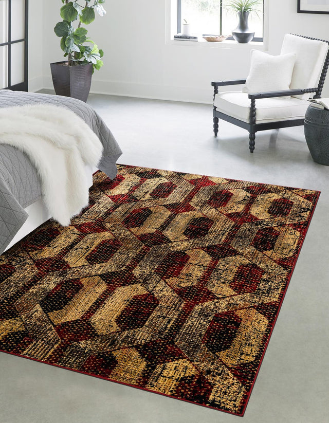 Burgundy 6' x 9' Saturn Rectangle Area Rug Stain Resistant Easy Clean Classic Vintage Design Durable Carpet for Affordable Home Interiors for Sale at Rug Engine