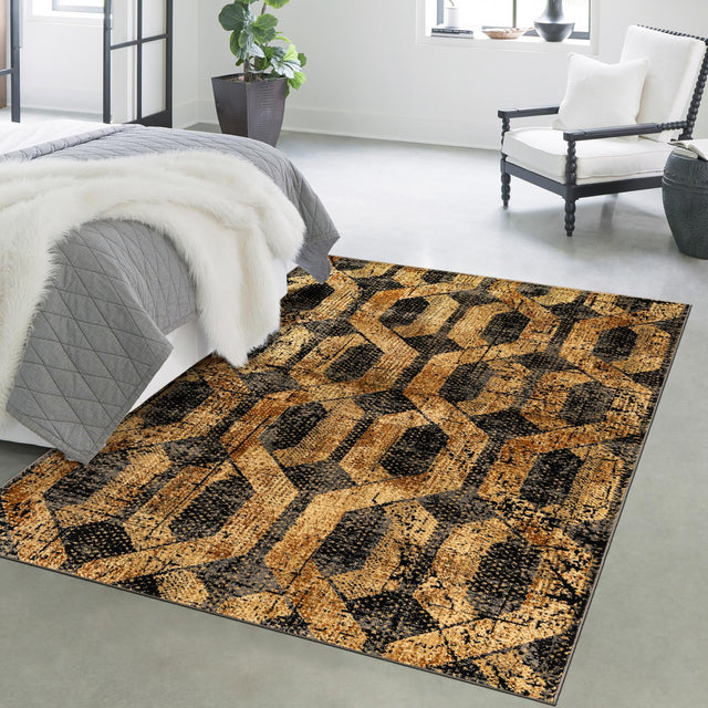 Black Gray 5' 3 x 8' Saturn Rectangle Area Rug Stain Resistant Easy Clean Classic Vintage Design Durable Carpet for Affordable Home Interiors for Sale at Rug Engine