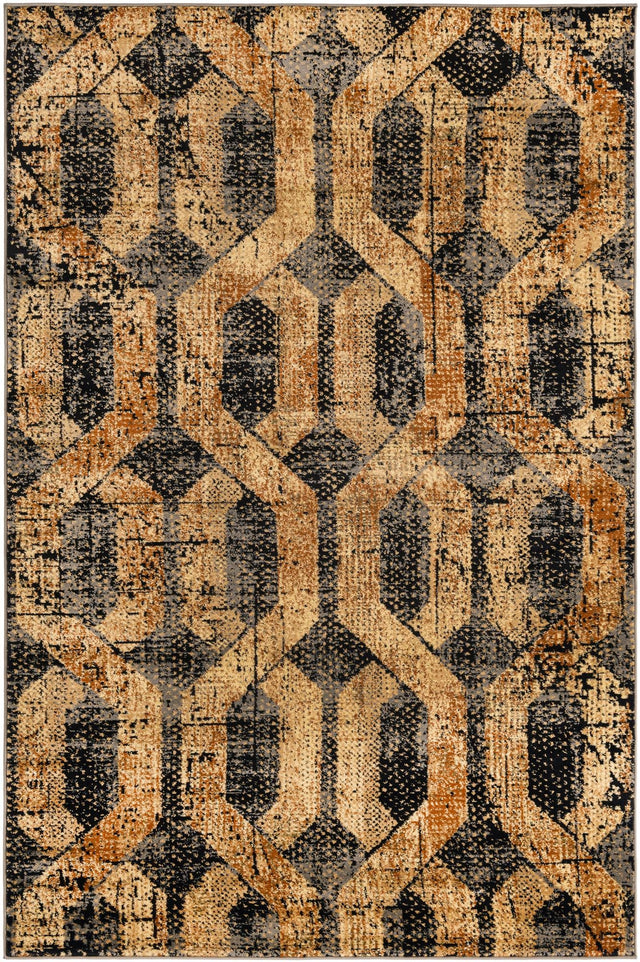 Black Gray 5' 3 x 8' Saturn Rectangle Area Rug Stain Resistant Easy Clean Classic Vintage Design Durable Carpet for Affordable Home Interiors for Sale at Rug Engine