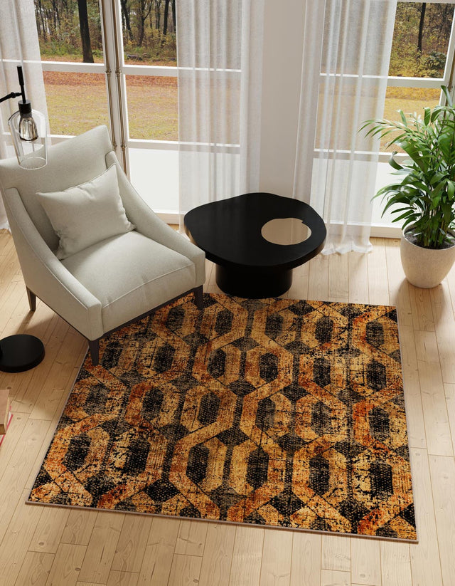 Black Gray 5' 3 x 5' 3 Saturn Square Area Rug Stain Resistant Easy Clean Classic Vintage Design Durable Carpet for Affordable Home Interiors for Sale at Rug Engine