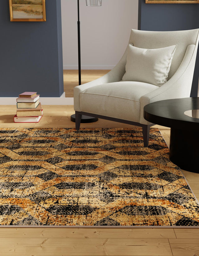 Black Gray 7' 10 x 7' 10 Saturn Square Area Rug Stain Resistant Easy Clean Classic Vintage Design Durable Carpet for Affordable Home Interiors for Sale at Rug Engine