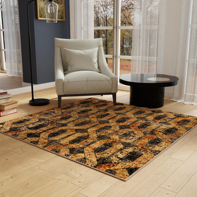 Black Gray 5' 3 x 5' 3 Saturn Square Area Rug Stain Resistant Easy Clean Classic Vintage Design Durable Carpet for Affordable Home Interiors for Sale at Rug Engine