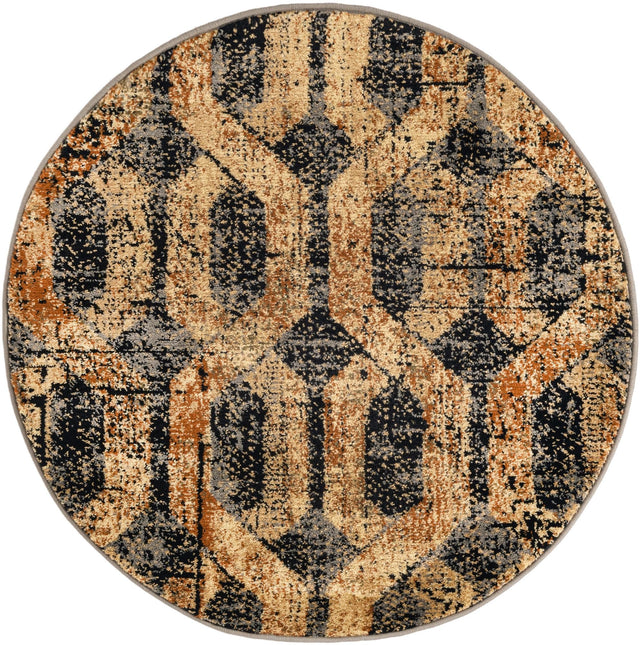 Black Gray 3' 3 x 3' 3 Saturn Round Area Rug Stain Resistant Easy Clean Classic Vintage Design Durable Carpet for Affordable Home Interiors for Sale at Rug Engine