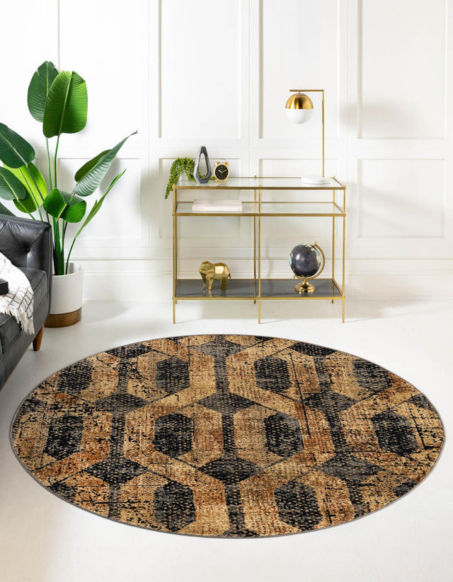 Black Gray 7' 10 x 7' 10 Saturn Round Area Rug Stain Resistant Easy Clean Classic Vintage Design Durable Carpet for Affordable Home Interiors for Sale at Rug Engine