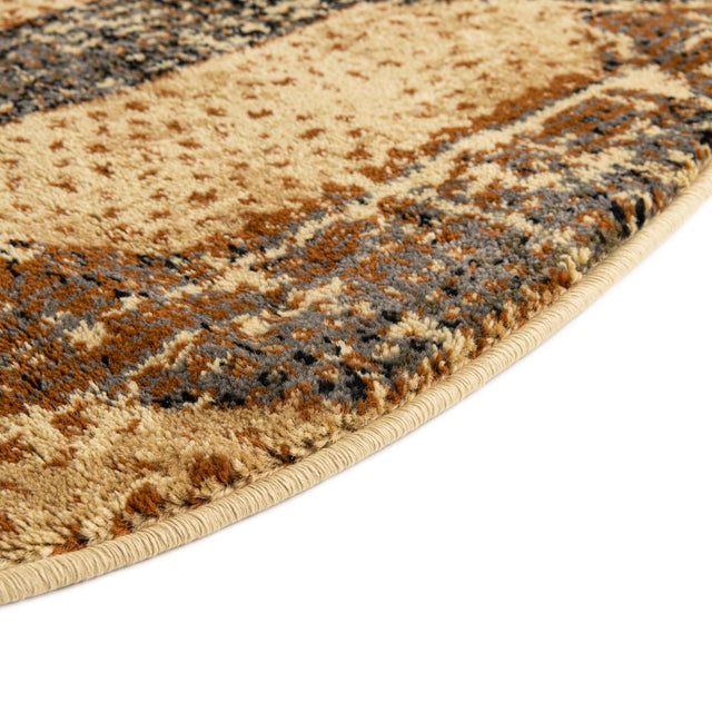 Beige Cream 7' x 7' Saturn Round Area Rug Stain Resistant Easy Clean Classic Vintage Design Durable Carpet for Affordable Home Interiors for Sale at Rug Engine