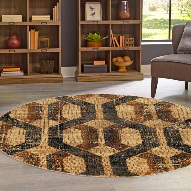 Beige Cream 3' 3 x 3' 3 Saturn Round Area Rug Stain Resistant Easy Clean Classic Vintage Design Durable Carpet for Affordable Home Interiors for Sale at Rug Engine