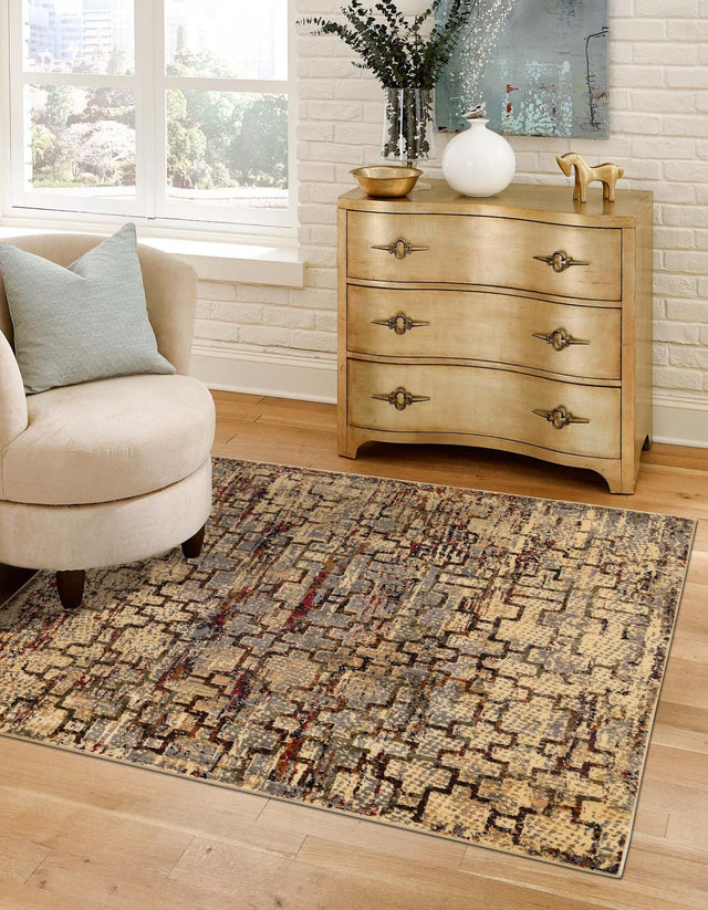 Beige Cream 5' 3 x 5' 3 Saturn Square Area Rug Stain Resistant Easy Clean Classic Vintage Design Durable Carpet for Affordable Home Interiors for Sale at Rug Engine