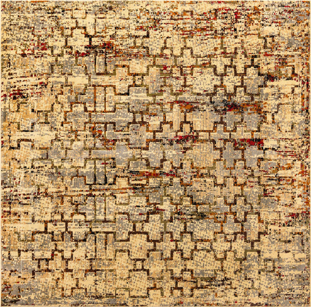 Beige Cream 7' 10 x 7' 10 Saturn Square Area Rug Stain Resistant Easy Clean Classic Vintage Design Durable Carpet for Affordable Home Interiors for Sale at Rug Engine
