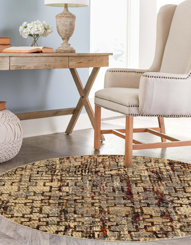 Beige Cream 7' 10 x 7' 10 Saturn Round Area Rug Stain Resistant Easy Clean Classic Vintage Design Durable Carpet for Affordable Home Interiors for Sale at Rug Engine