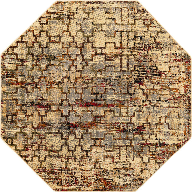 Beige Cream 5' 3 x 5' 3 Saturn Octagon Area Rug Stain Resistant Easy Clean Classic Vintage Design Durable Carpet for Affordable Home Interiors for Sale at Rug Engine