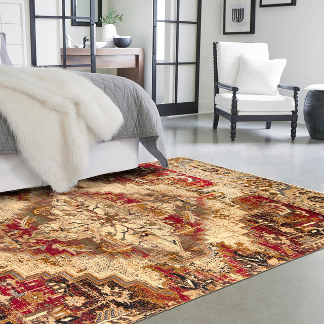 Burgundy Beige 9' x 12' Saturn Rectangle Area Rug Stain Resistant Easy Clean Classic Vintage Design Durable Carpet for Affordable Home Interiors for Sale at Rug Engine