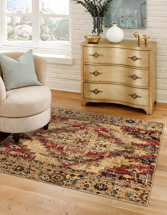 Burgundy Beige 7' 10 x 7' 10 Saturn Square Area Rug Stain Resistant Easy Clean Classic Vintage Design Durable Carpet for Affordable Home Interiors for Sale at Rug Engine