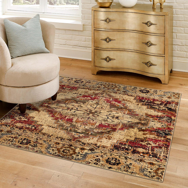 Burgundy Beige 7' 10 x 7' 10 Saturn Square Area Rug Stain Resistant Easy Clean Classic Vintage Design Durable Carpet for Affordable Home Interiors for Sale at Rug Engine