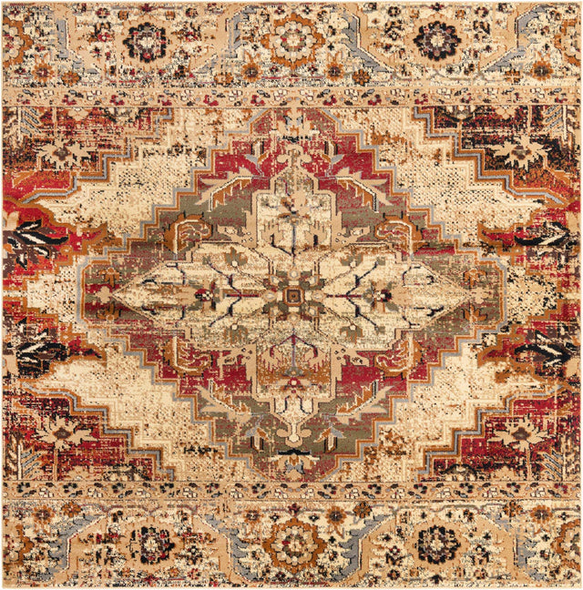 Burgundy Beige 7' 10 x 7' 10 Saturn Square Area Rug Stain Resistant Easy Clean Classic Vintage Design Durable Carpet for Affordable Home Interiors for Sale at Rug Engine