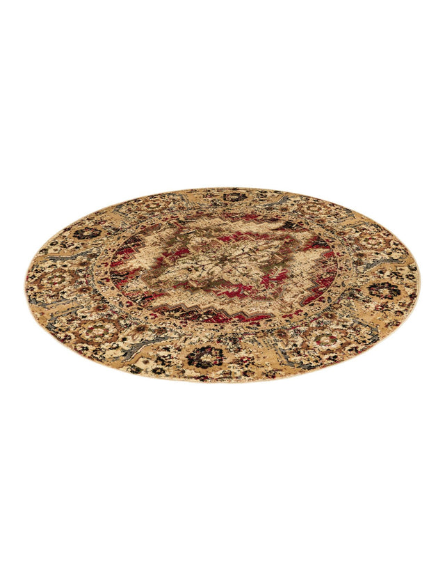 Burgundy Beige 5' 3 x 5' 3 Saturn Round Area Rug Stain Resistant Easy Clean Classic Vintage Design Durable Carpet for Affordable Home Interiors for Sale at Rug Engine