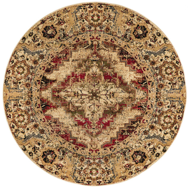 Burgundy Beige 5' 3 x 5' 3 Saturn Round Area Rug Stain Resistant Easy Clean Classic Vintage Design Durable Carpet for Affordable Home Interiors for Sale at Rug Engine