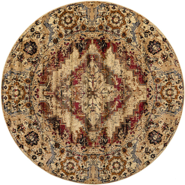 Burgundy Beige 7' 1 x 7' 1 Saturn Round Area Rug Stain Resistant Easy Clean Classic Vintage Design Durable Carpet for Affordable Home Interiors for Sale at Rug Engine