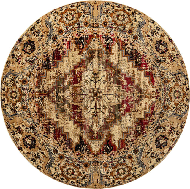 Burgundy Beige 7' 10 x 7' 10 Saturn Round Area Rug Stain Resistant Easy Clean Classic Vintage Design Durable Carpet for Affordable Home Interiors for Sale at Rug Engine