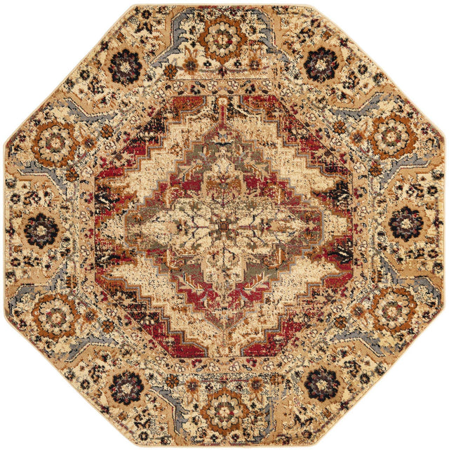 Burgundy Beige 5' 3 x 5' 3 Saturn Octagon Area Rug Stain Resistant Easy Clean Classic Vintage Design Durable Carpet for Affordable Home Interiors for Sale at Rug Engine